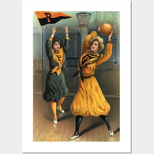 Vintage Sports, Women's Basketball Team Playing a Game Posters and Art